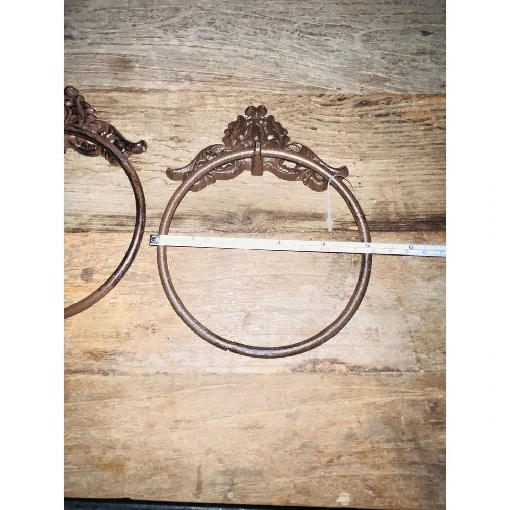 Unbranded Home Cast Iron Towel Ring Set OS Brown Ornate Chabby Chic Brutalist